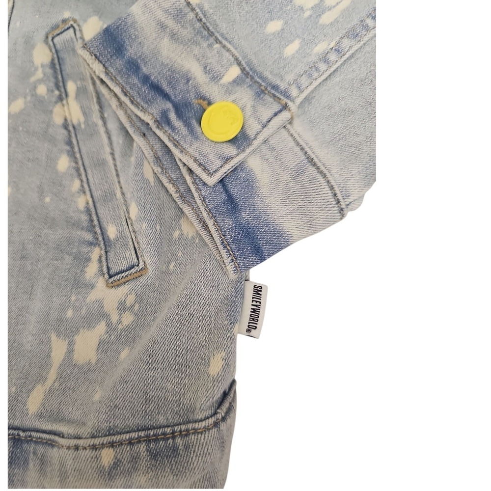 Lori Goldstein Smiley World Denim Jacket‎ Bleach Wash Patch Logo Plus 20W Nwot - Picture 9 of 10